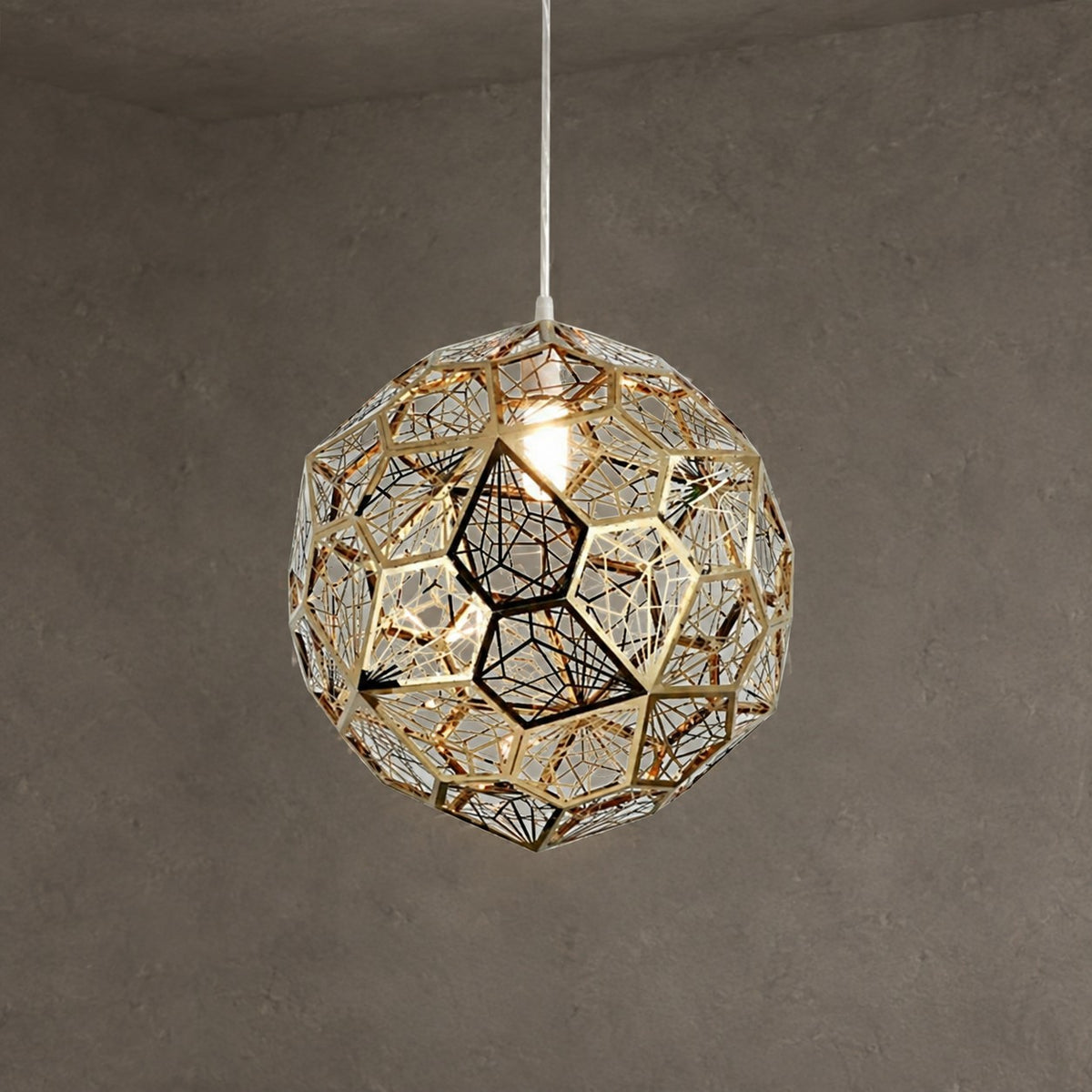 Elegant Italian Designer Single 1-Light Textured Geometric Pendant Lamp With Bulbs Diamond Ball Shaped Ceiling Light Fixture In Gold Finish