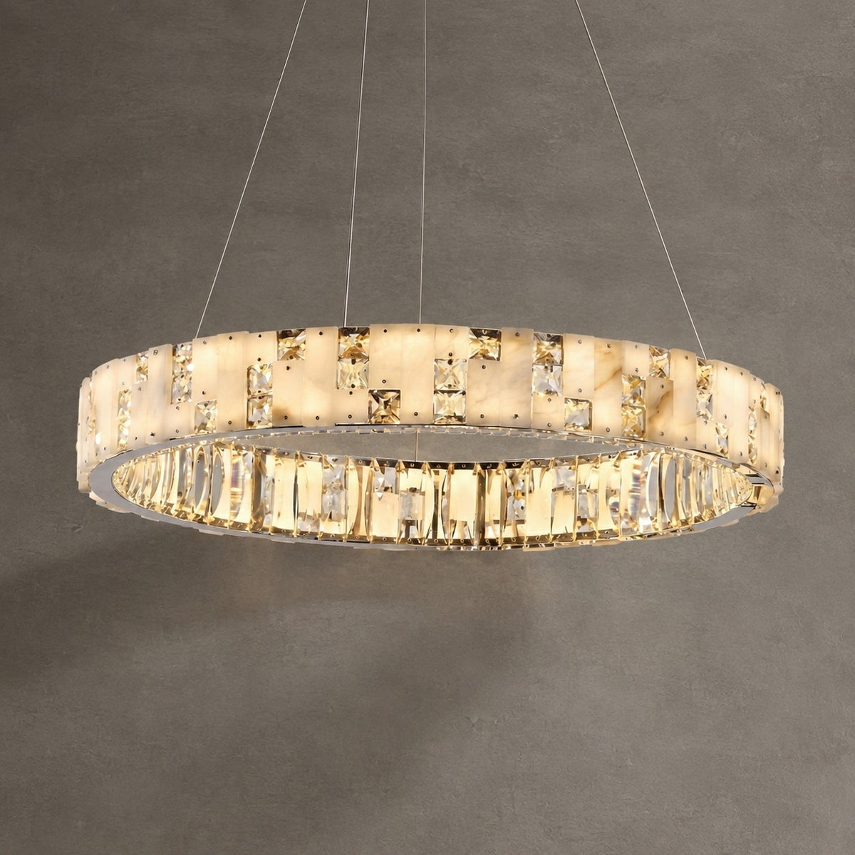 Ellery Crystal&Alabaster Round Ring Chandelier