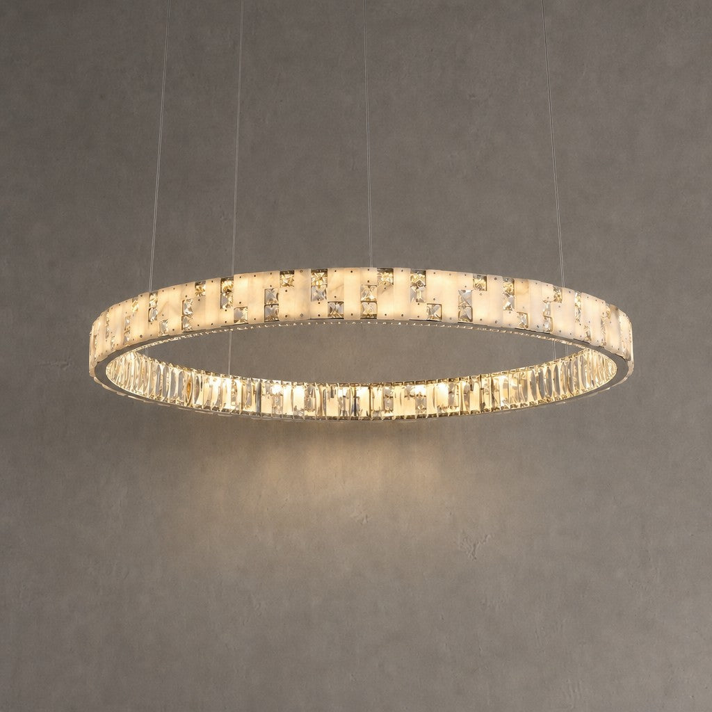 Ellery Crystal&Alabaster Round Ring Chandelier