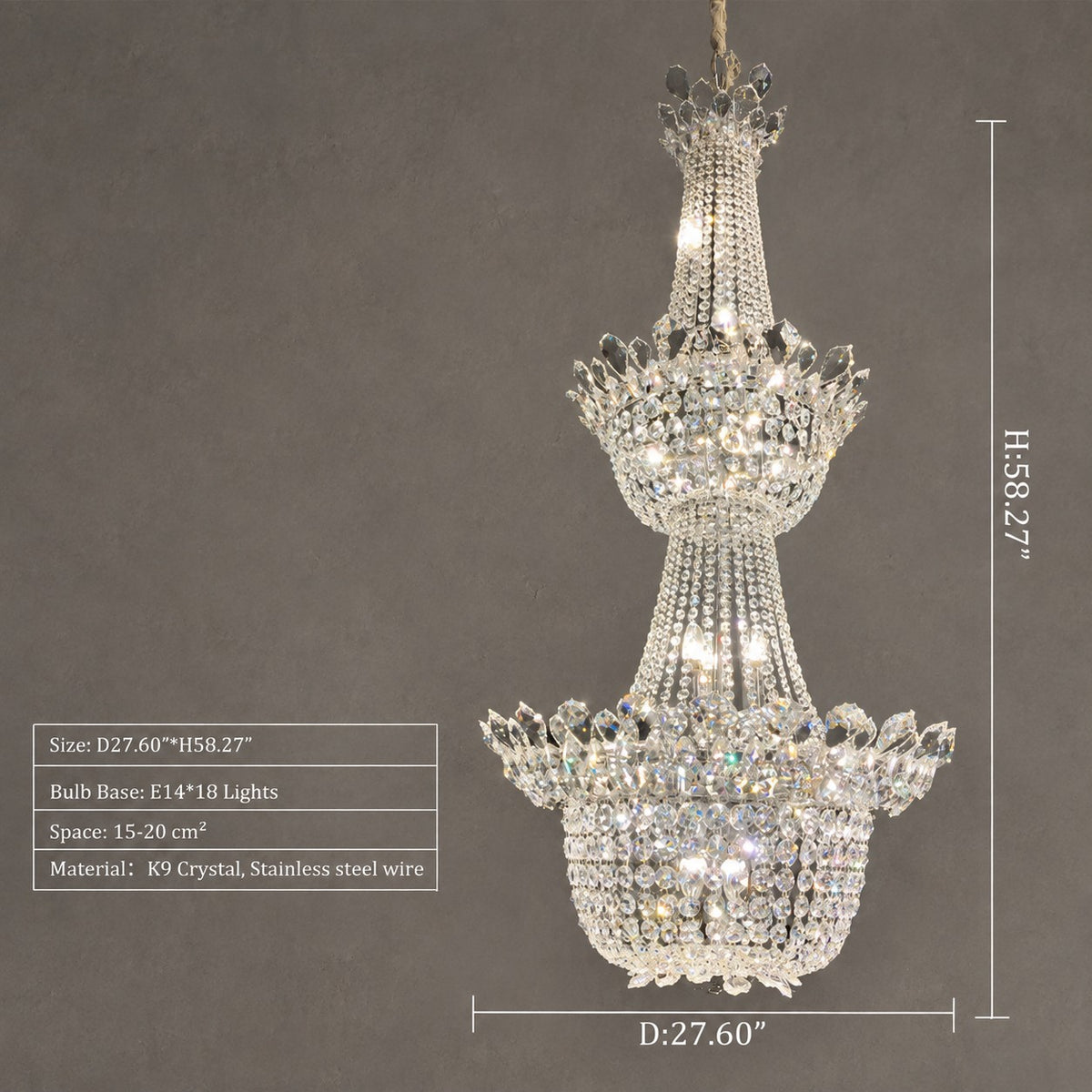 Empire Crystal Pendant Chandelier for Foyer/Entryway