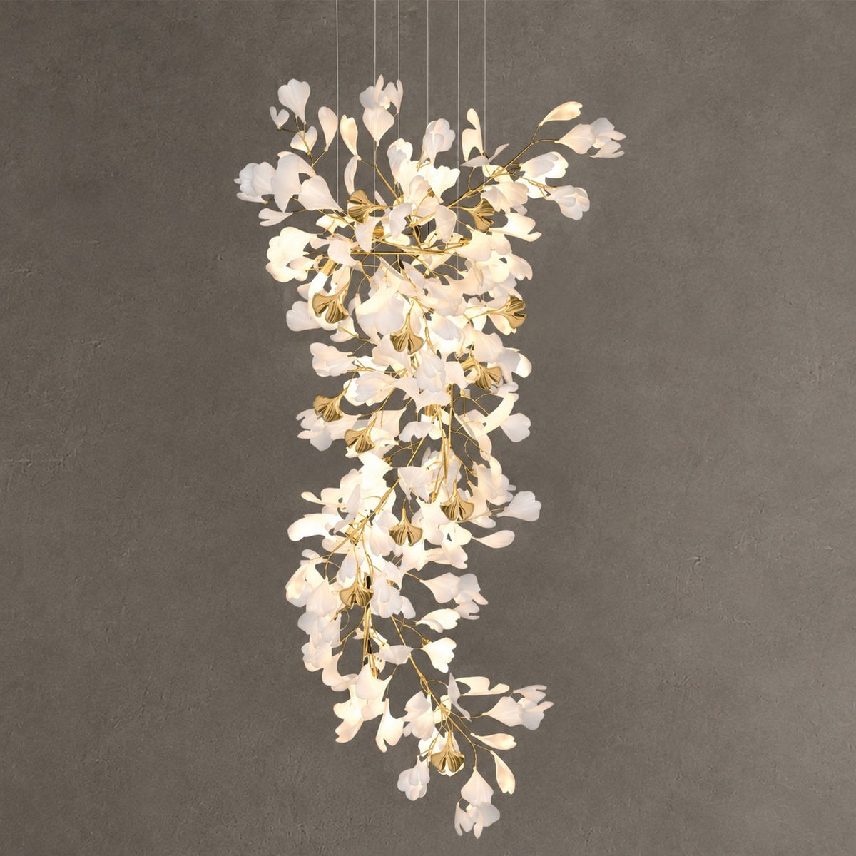 Extra Large Ceramics Ginkgo Leaves Twig Chandelier for High Ceiling Living Room/Hotel Hall