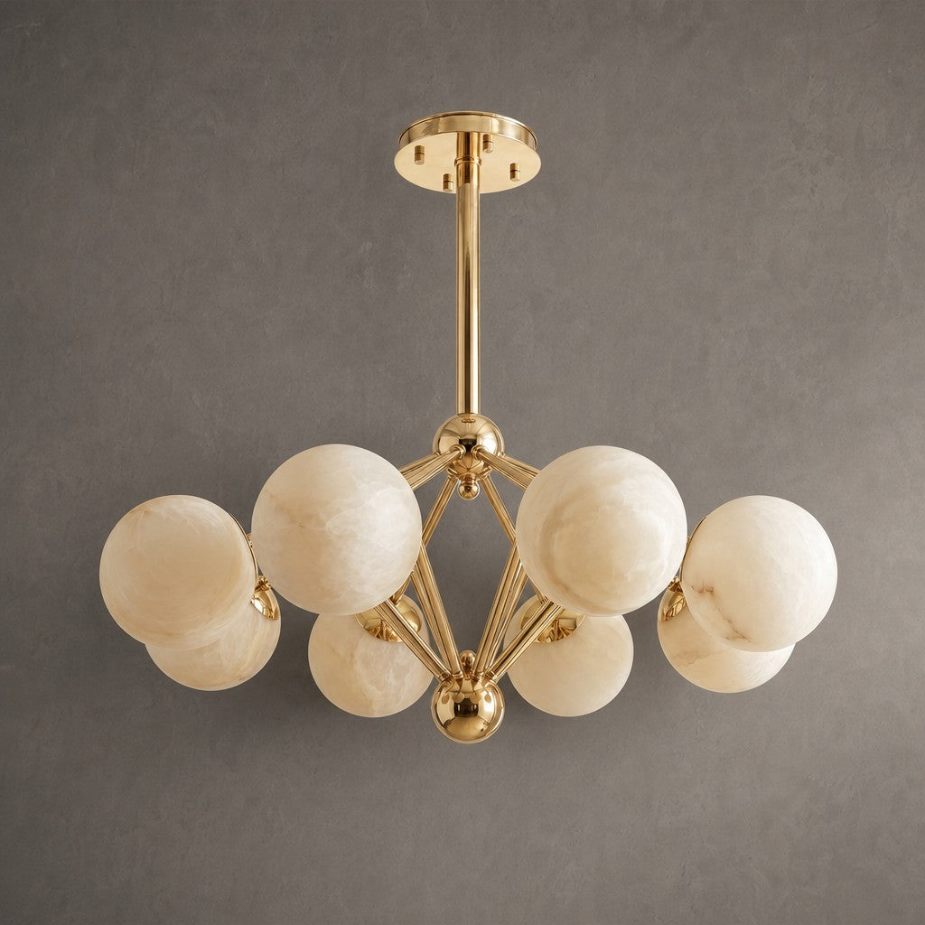 Brass 8-orb Alabaster Pendant Light