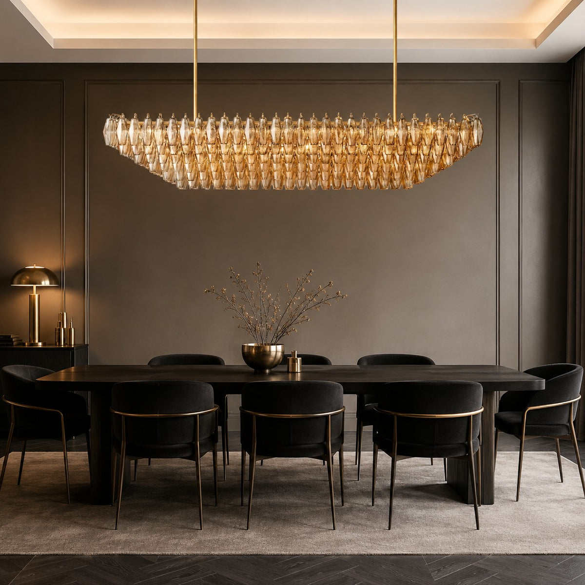 Modern Round/Rectangular/Funnel Smoke Glass Chandelier for Low-ceiling