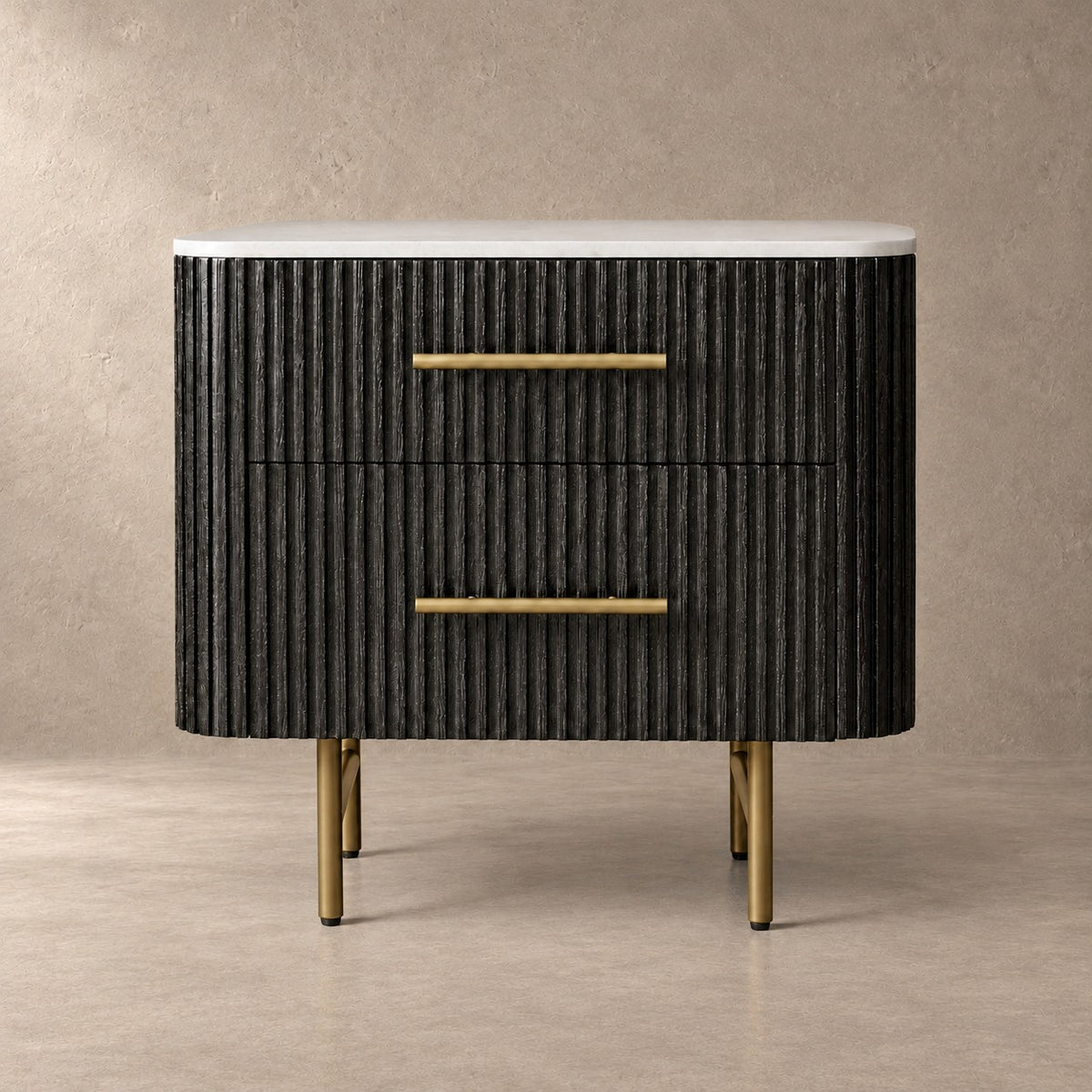 Double Drawer Bedside Chest with Stone Top