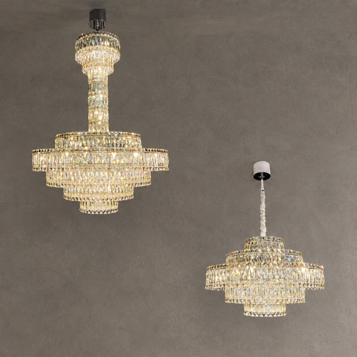 Grand Imperial Champagne & Clear Crystal Tiered Conical Chandelier