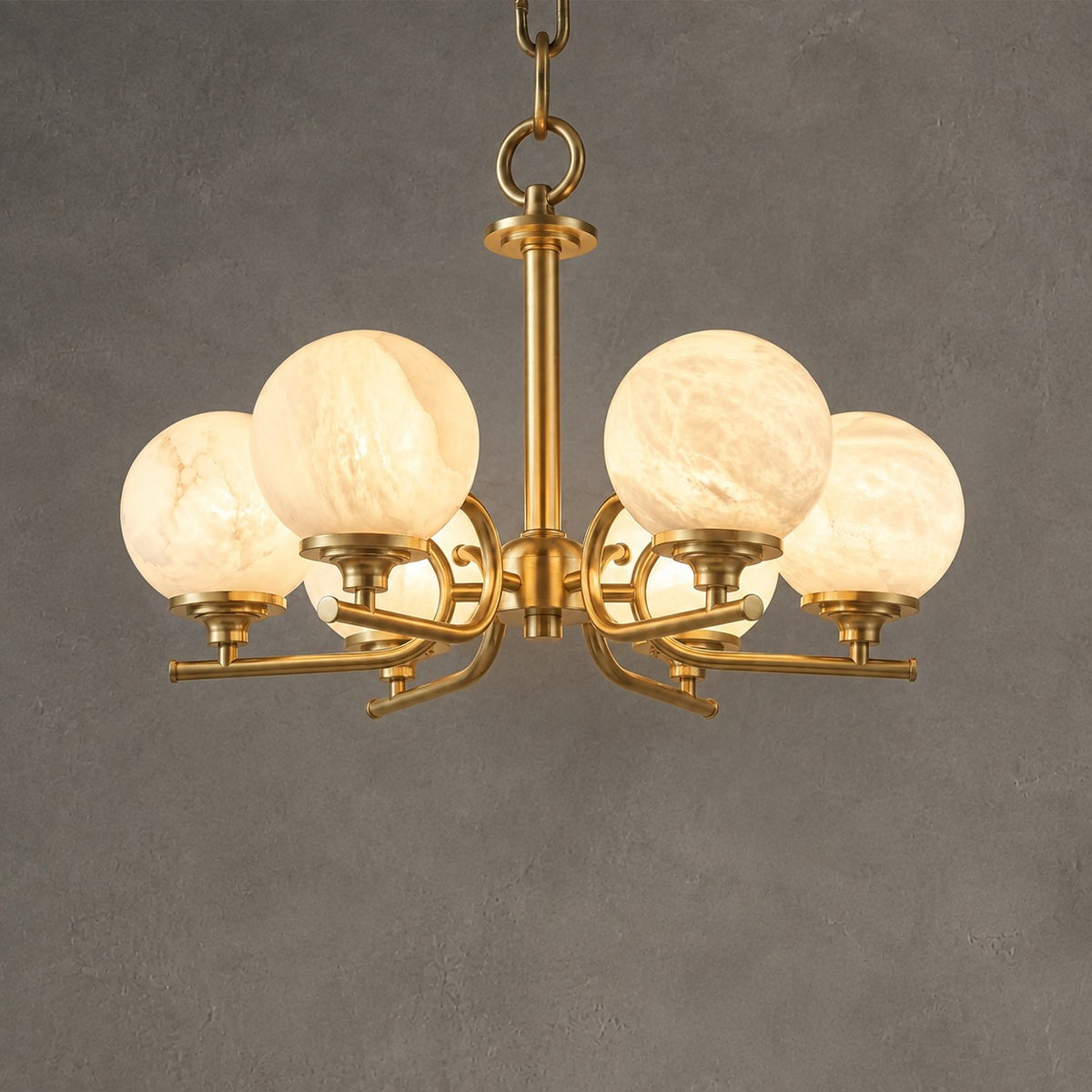 Brass 6-Arm Chandelier Alabaster