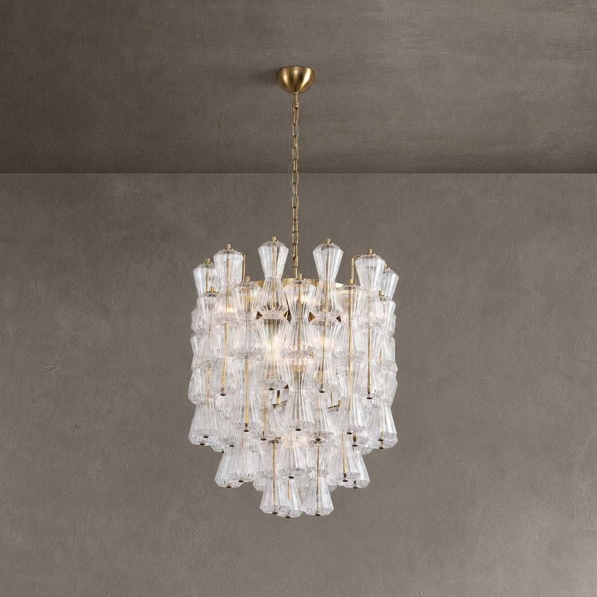 Florenzia Chandelier Ribbed Glass Cascade Gold