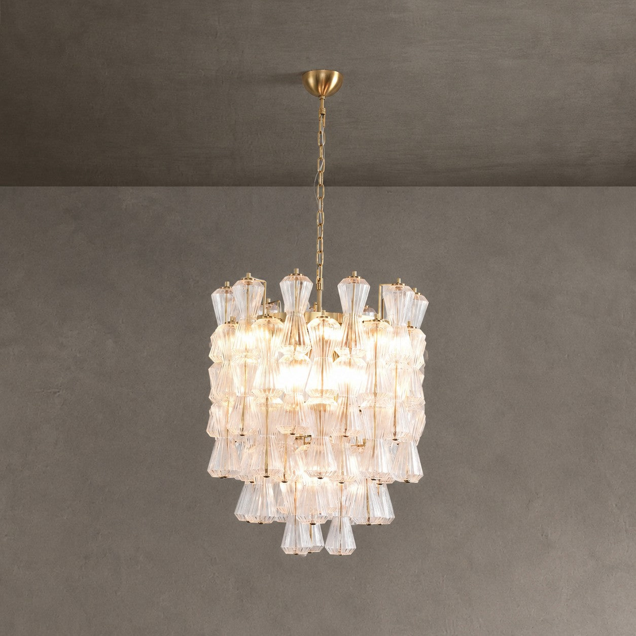 Florenzia Chandelier Ribbed Glass Cascade Gold