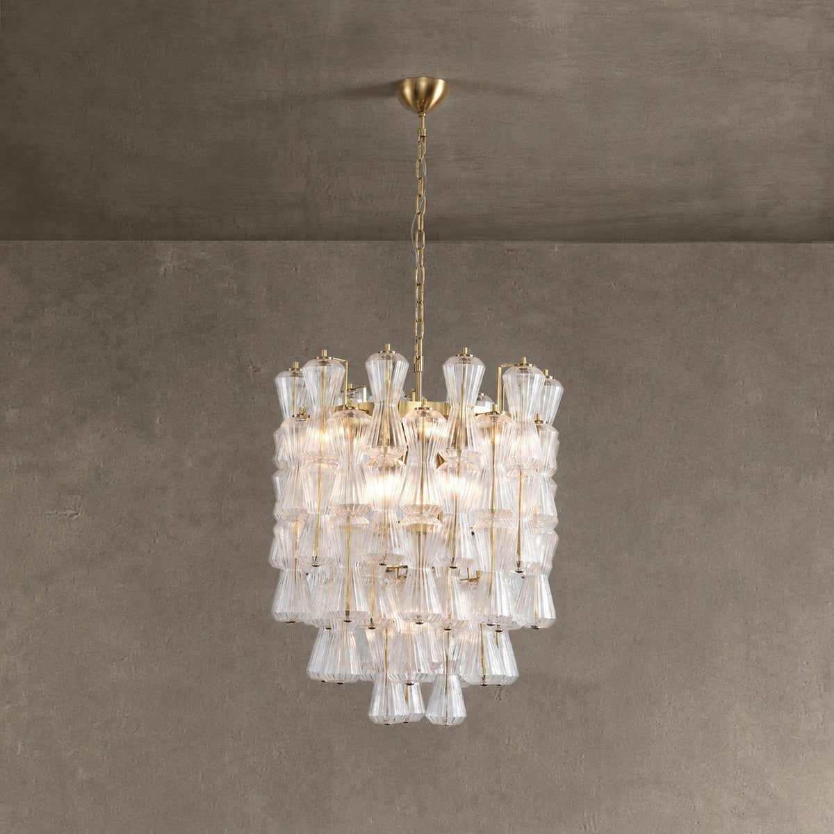 Florenzia Chandelier Ribbed Glass Cascade Gold
