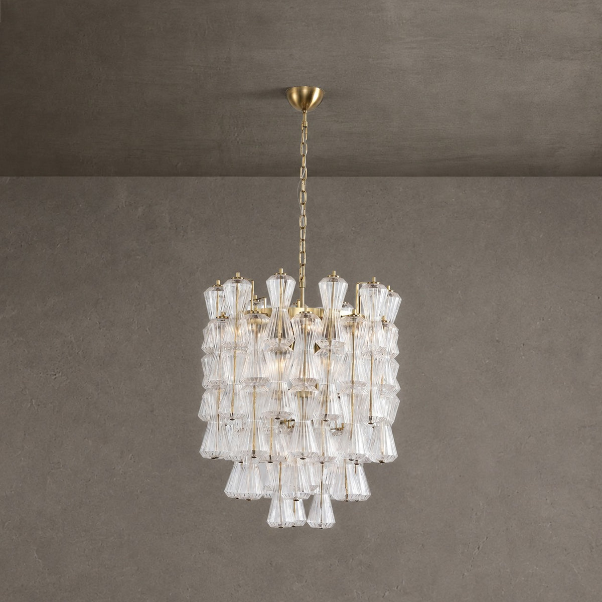 Florenzia Chandelier Ribbed Glass Cascade Gold