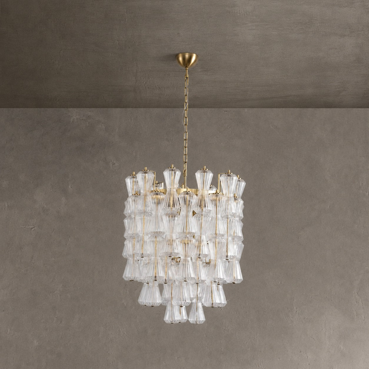 Florenzia Chandelier Ribbed Glass Cascade Gold