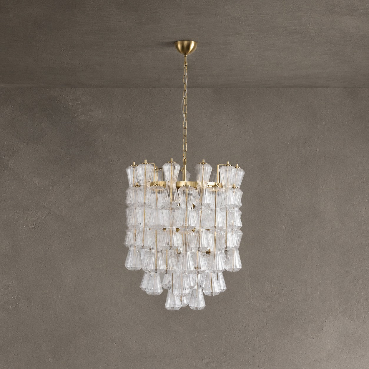 Florenzia Chandelier Ribbed Glass Cascade Gold