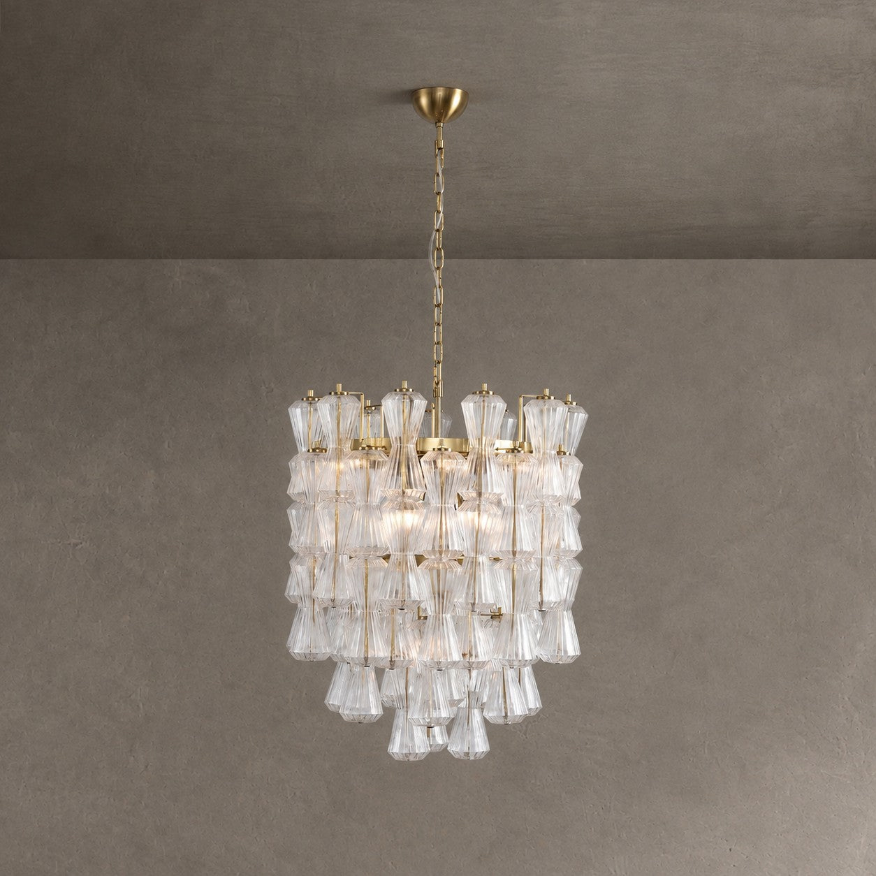 Florenzia Chandelier Ribbed Glass Cascade Gold