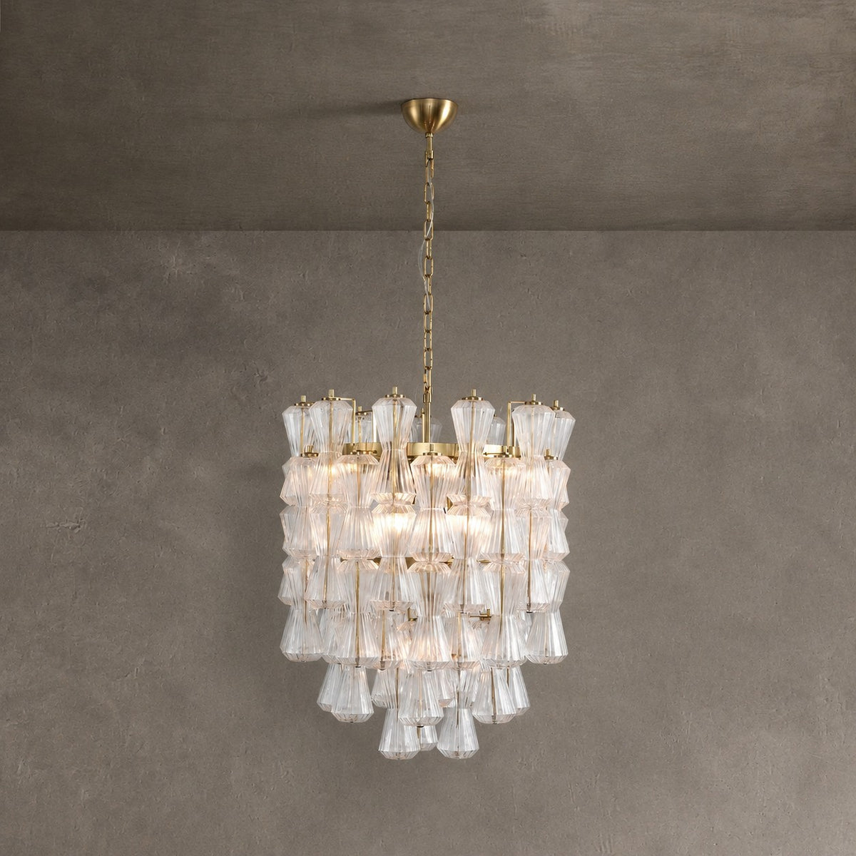 Florenzia Chandelier Ribbed Glass Cascade Gold