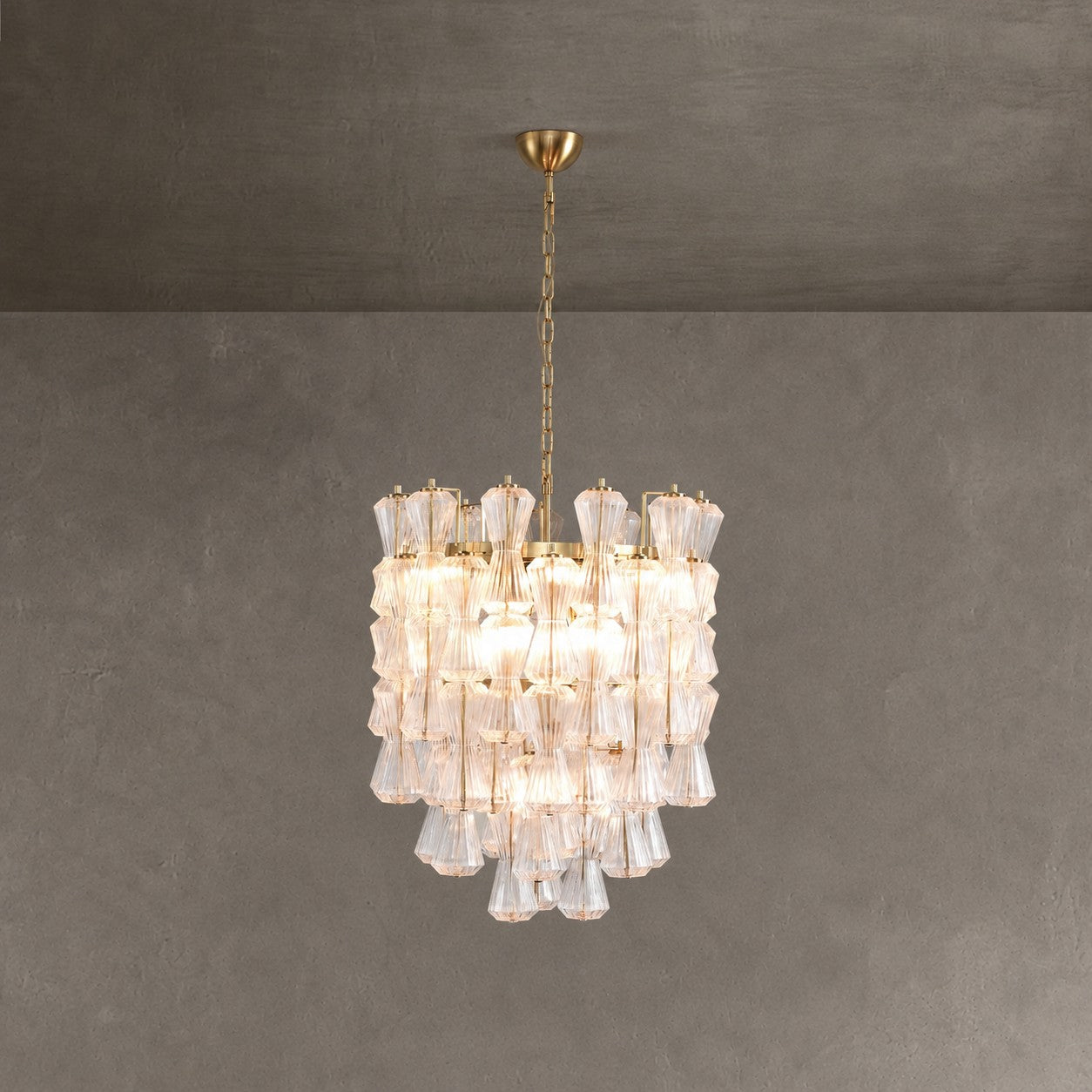 Florenzia Chandelier Ribbed Glass Cascade Gold