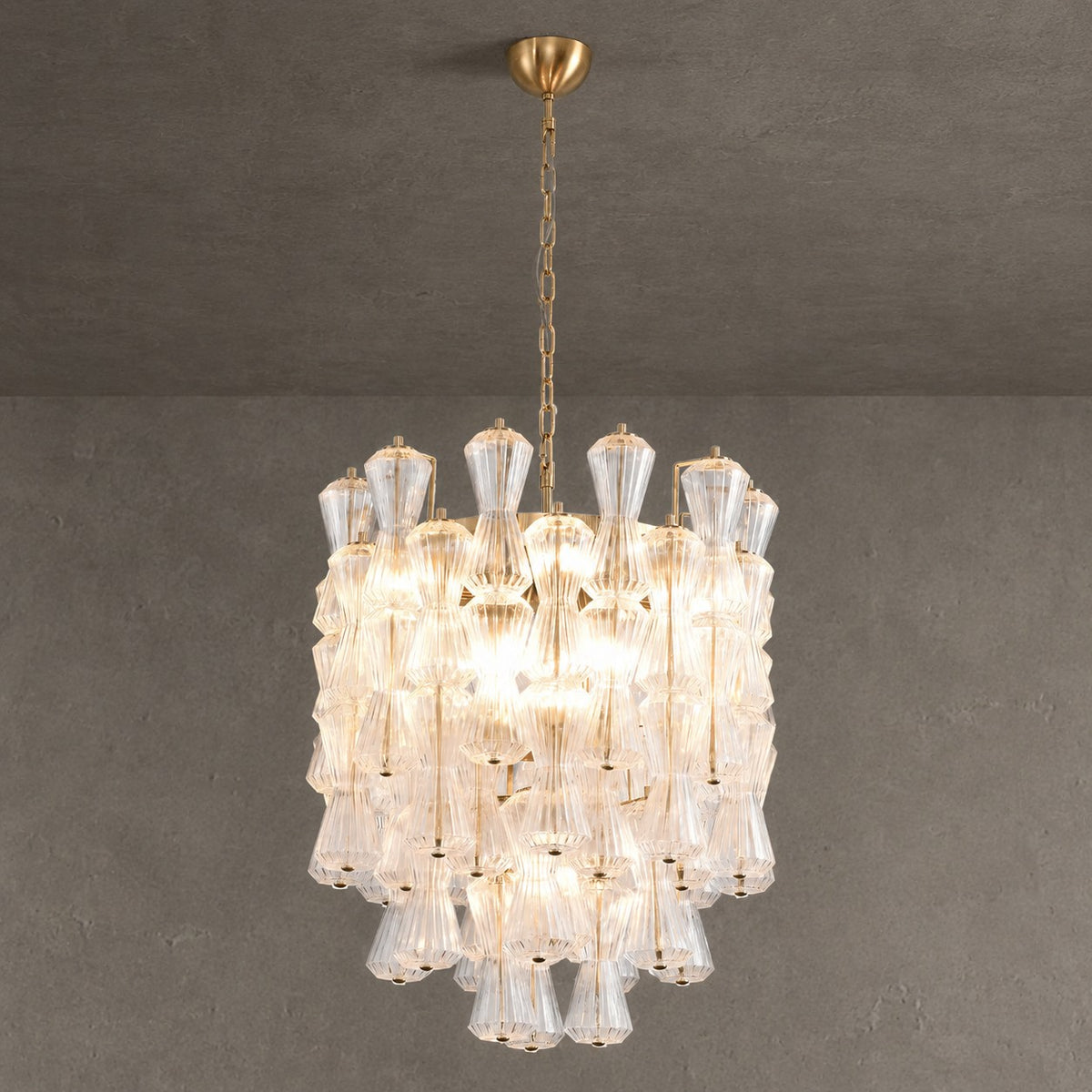 Florenzia Chandelier Ribbed Glass Cascade Gold