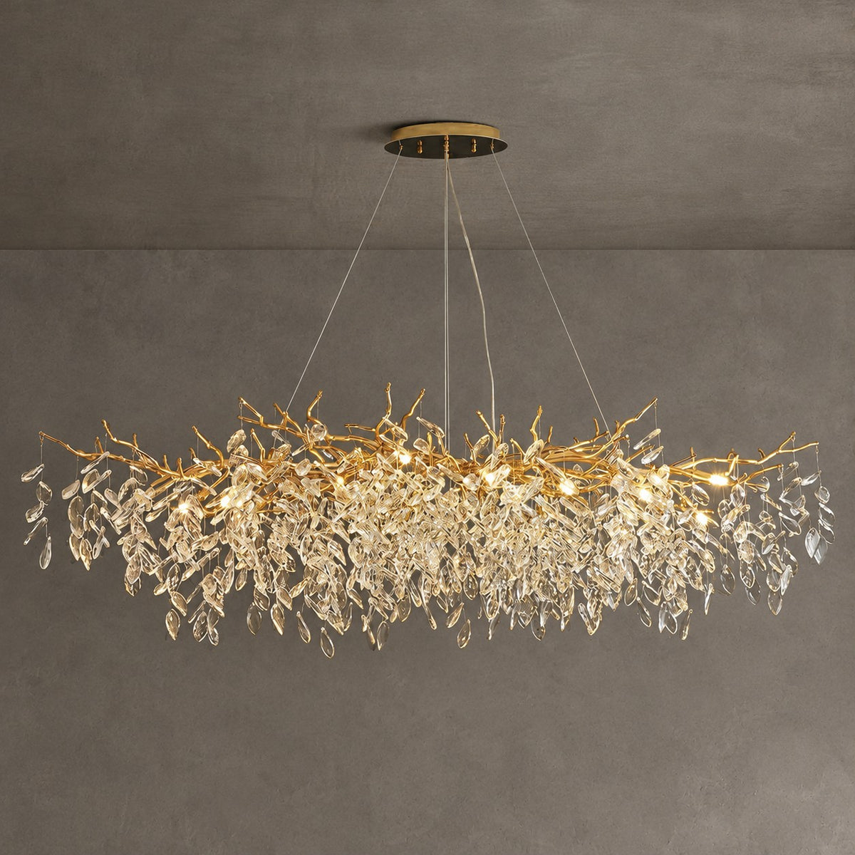 French Branch Crystal Chandelier with Elegant Crystal Leaves