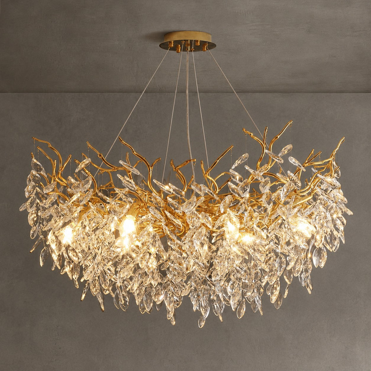 French Branch Crystal Chandelier with Elegant Crystal Leaves
