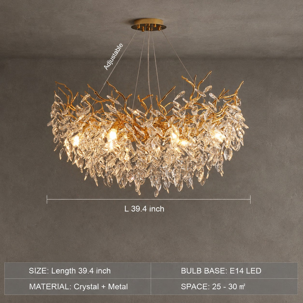 French Branch Crystal Chandelier with Elegant Crystal Leaves