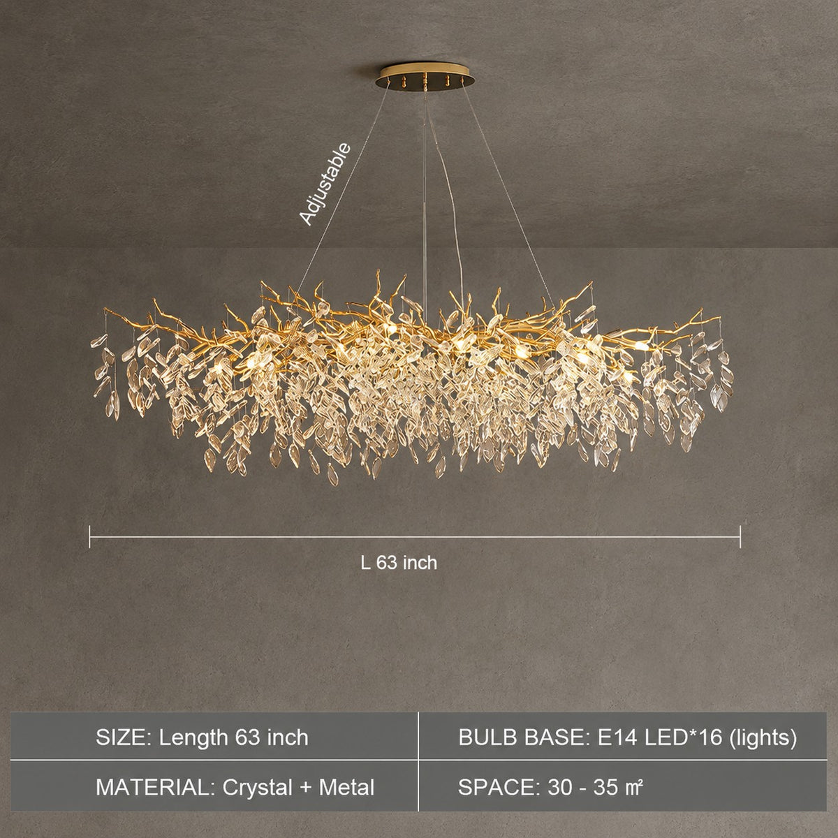 French Branch Crystal Chandelier with Elegant Crystal Leaves
