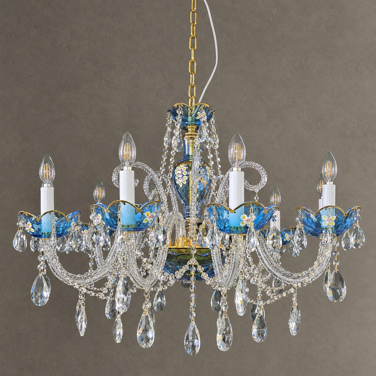French Romantic Blue Crystal Designer Chandelier for Bedroom/Living Room/Dining Room