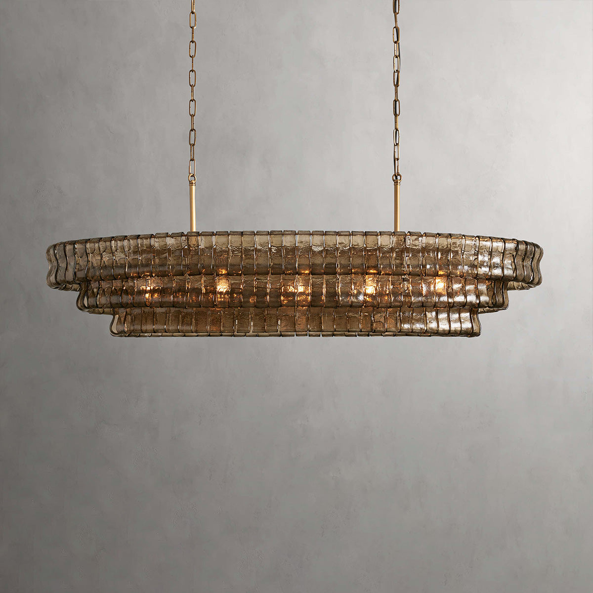 Ghiaccio Round Chandelier in Glass Brass 54"