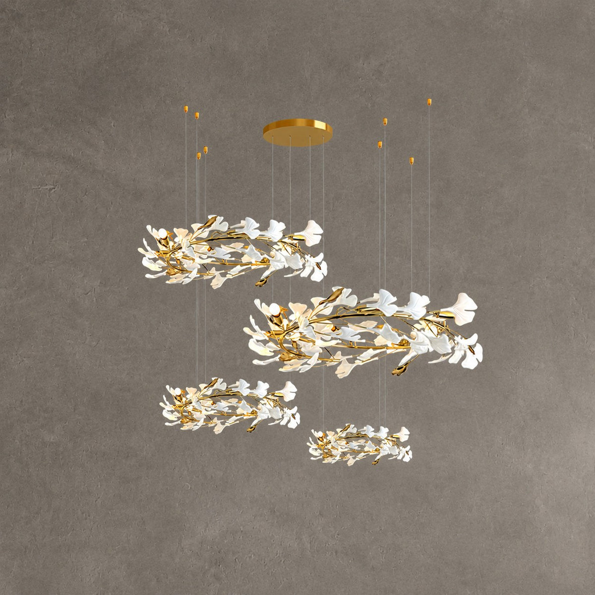 Gingko Leaves Ceramics Spiral Branch Chandelier