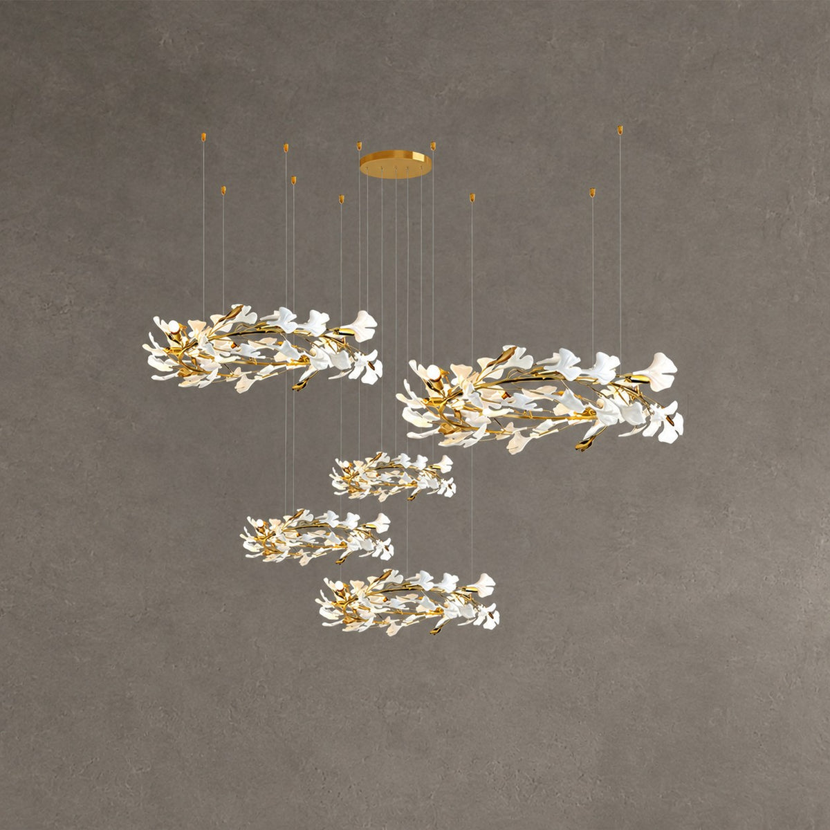 Gingko Leaves Ceramics Spiral Branch Chandelier