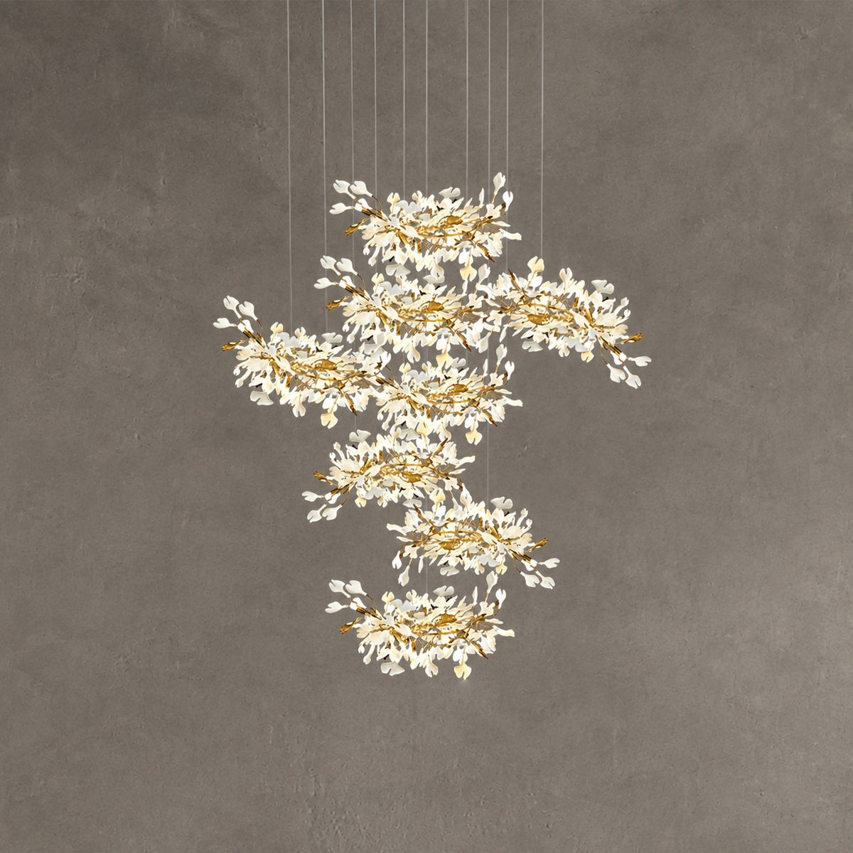 Gingko Leaves Ceramics Spiral Branch Chandelier