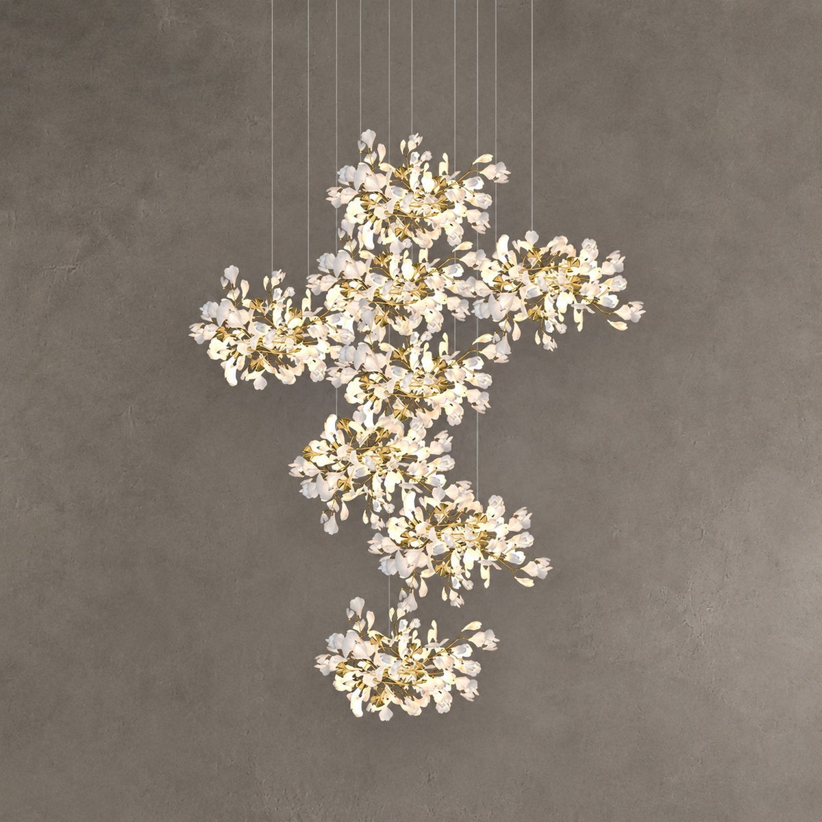 Gingko Leaves Ceramics Spiral Branch Chandelier