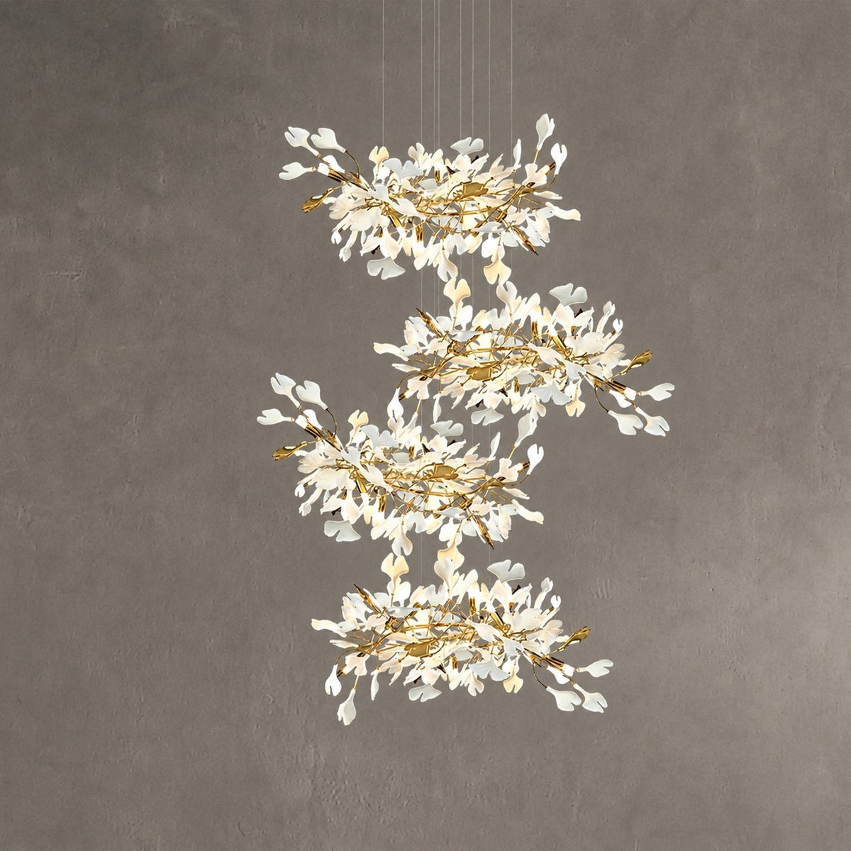 Gingko Leaves Ceramics Spiral Branch Chandelier