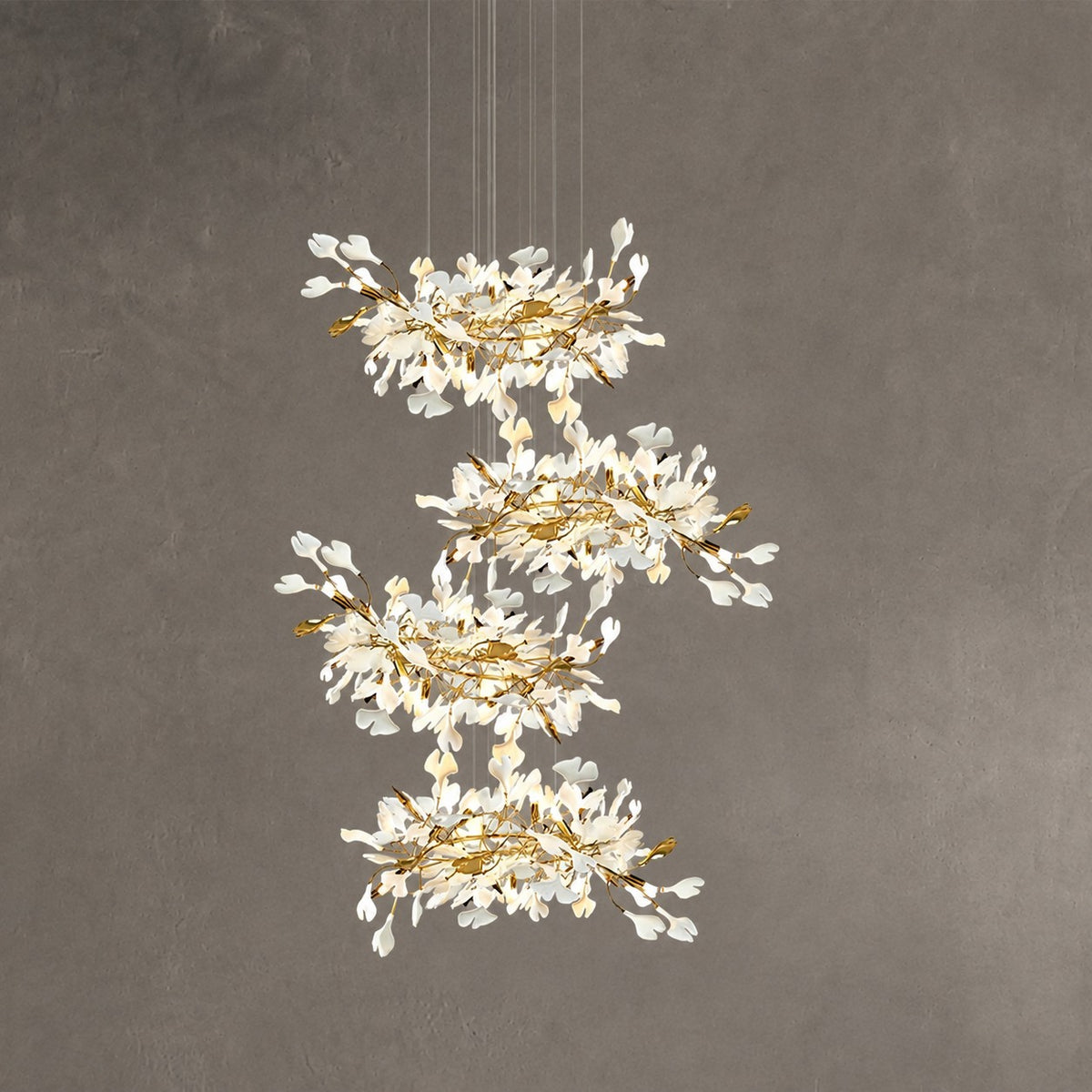 Gingko Leaves Ceramics Spiral Branch Chandelier