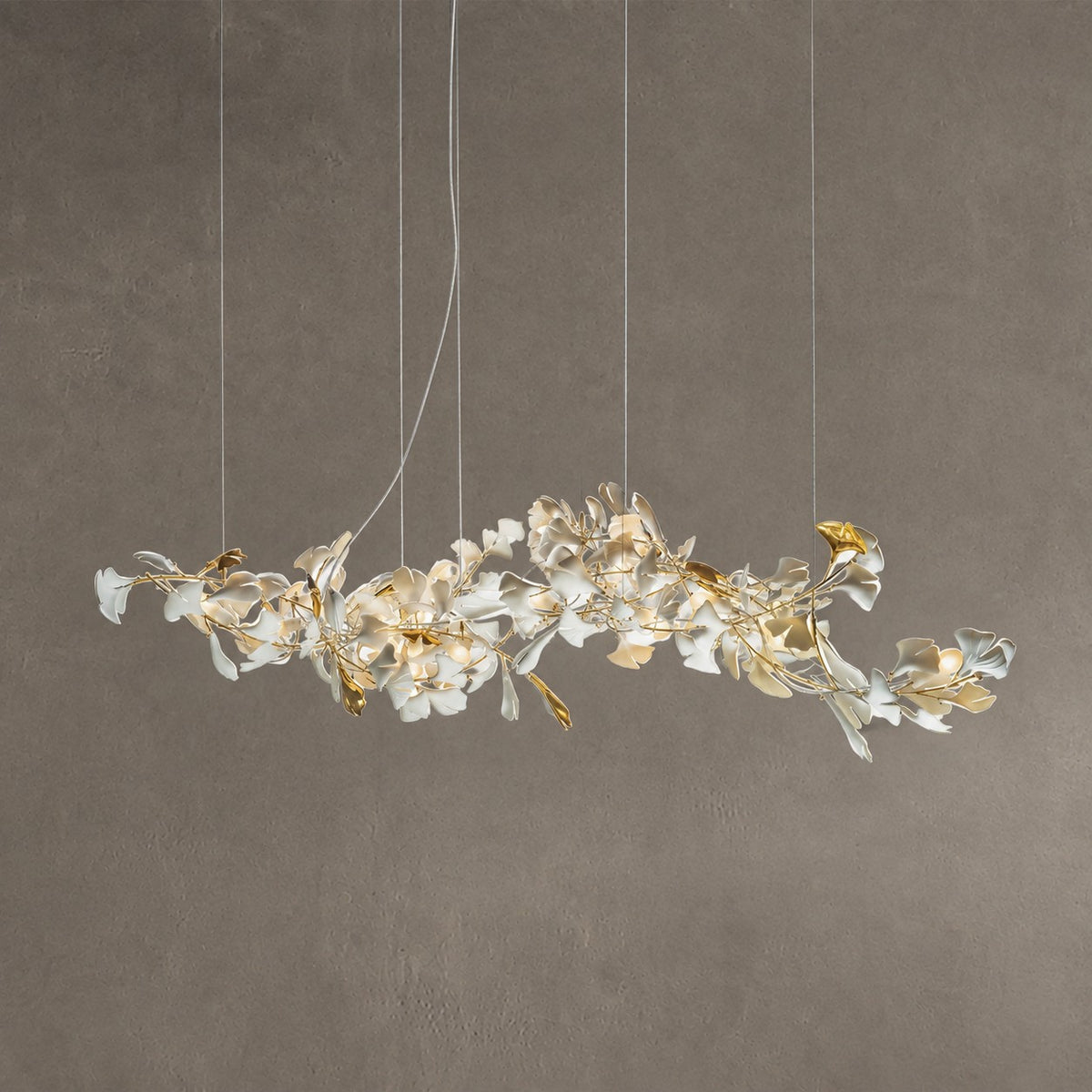 Gingko Leaves Ceramics Spiral Branch Chandelier