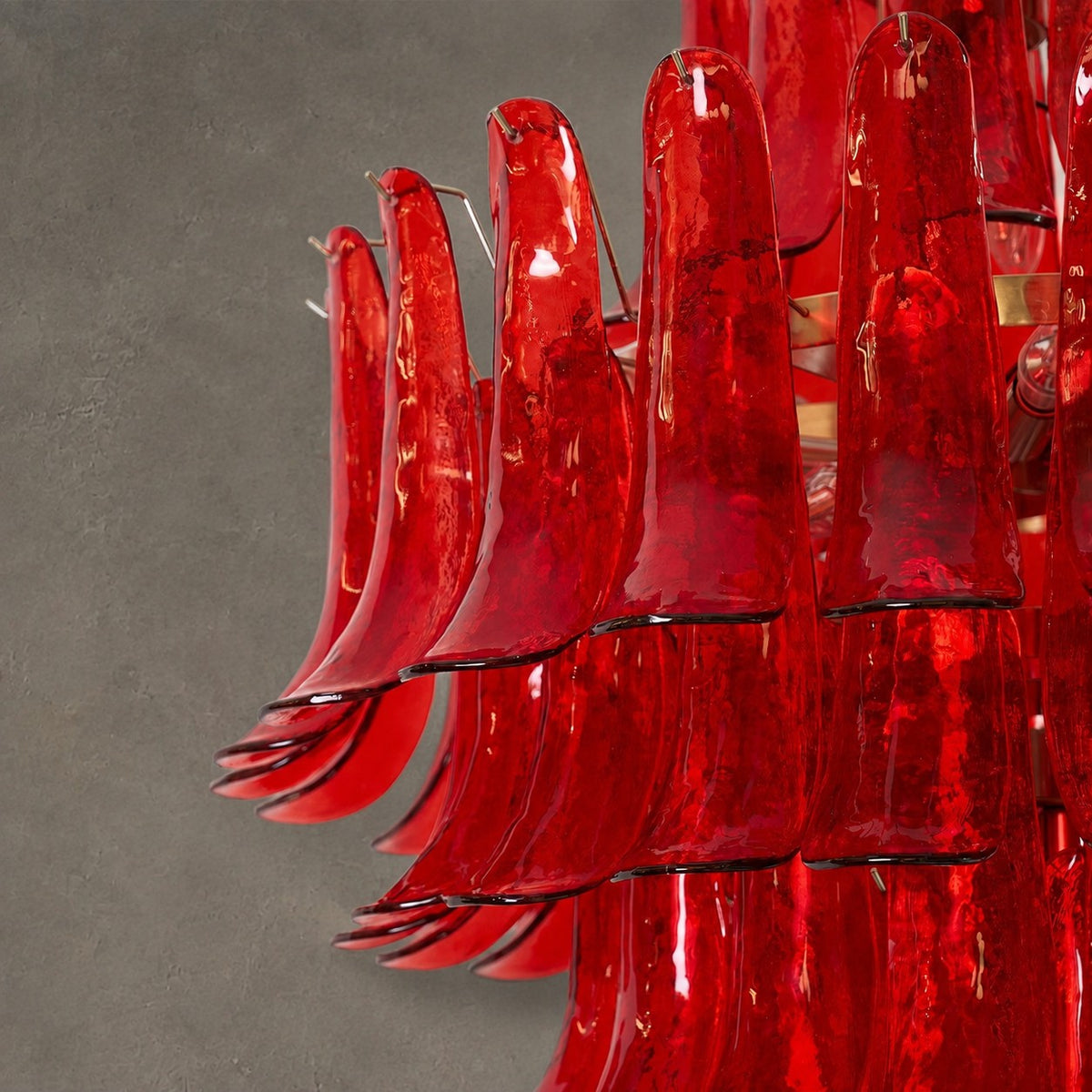 Chandelier  Glass Crimson Cascade Hand-Blown Murano-Style Seven-Tier Chrome