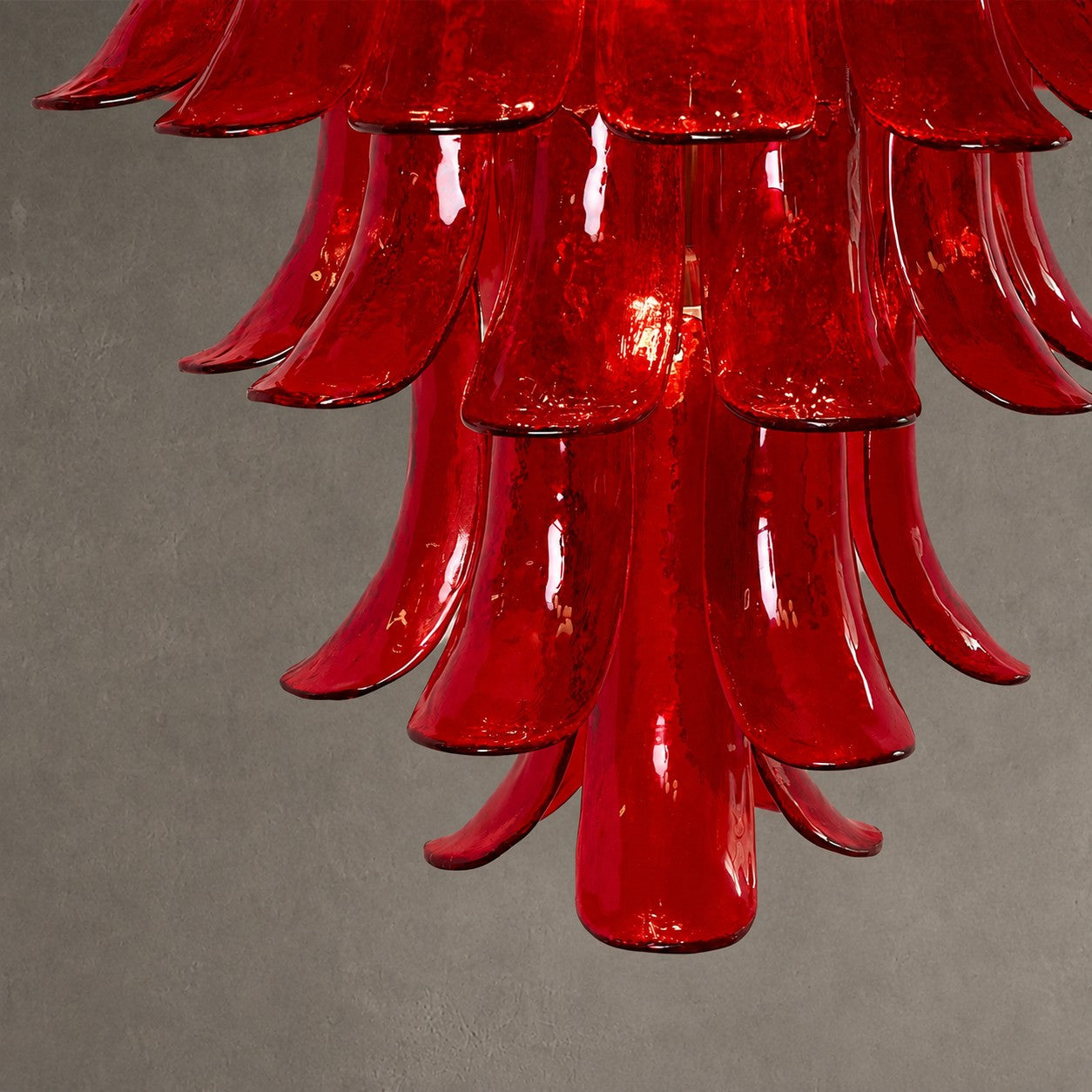Chandelier  Glass Crimson Cascade Hand-Blown Murano-Style Seven-Tier Chrome