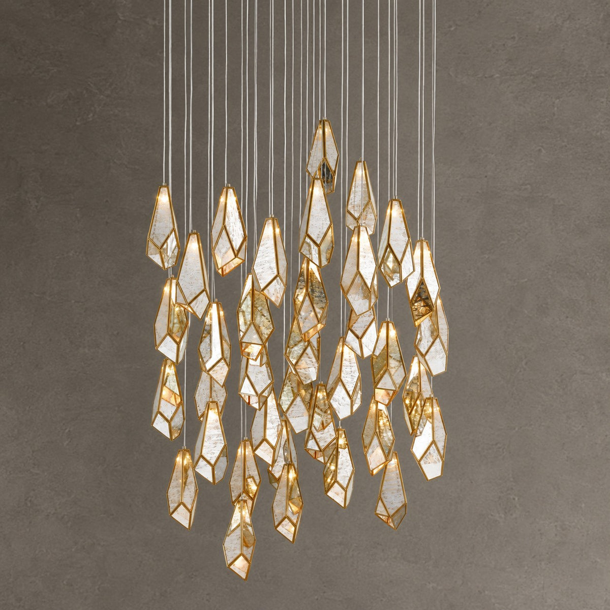 Glass Mirror 36-Light Round Multi-Drop 33'' Chandelier
