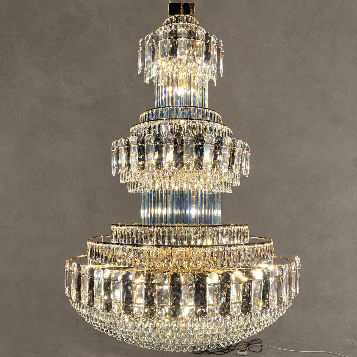 Golden Era Grand Cascade Fountain Smoky Gray&Clear Crystal Chandelier for High-ceiling