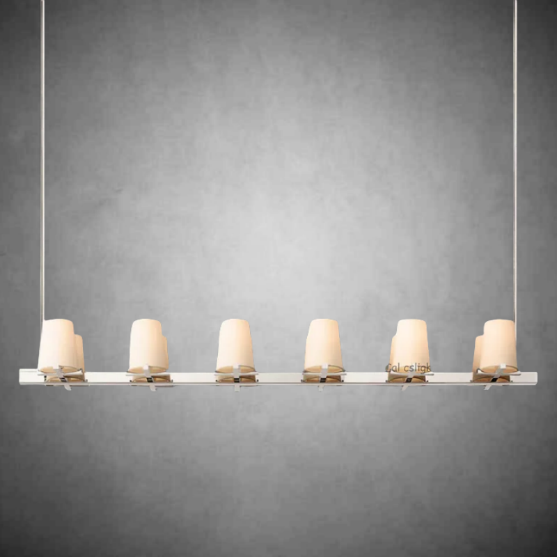 Elegant Fabric Shade Linear Chandelier: Modern Lighting for Dining Rooms & Kitchens