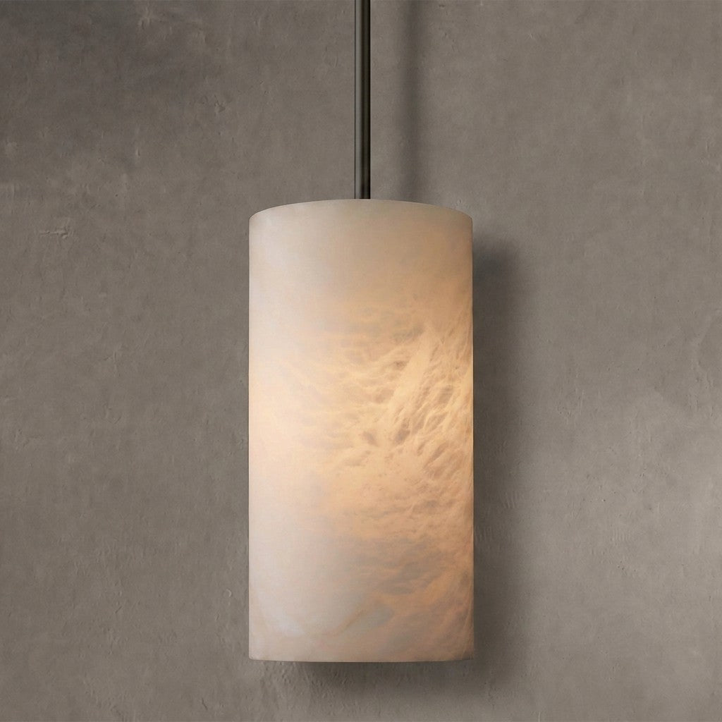 Hand Carved Alabaster Cylinder Pendant Light