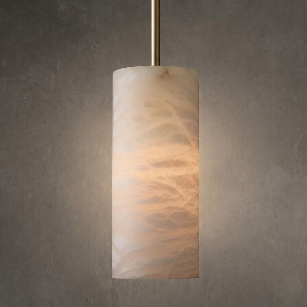 Hand Carved Alabaster Cylinder Pendant Light