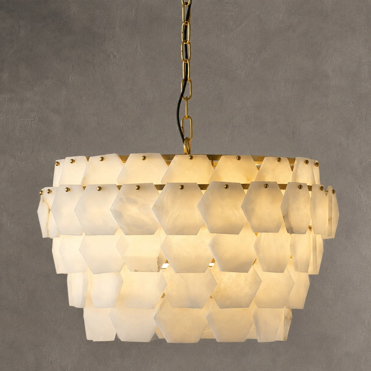Hexa Cloud Gold & White Alabaster Pendant Light– 23.6" Diameter