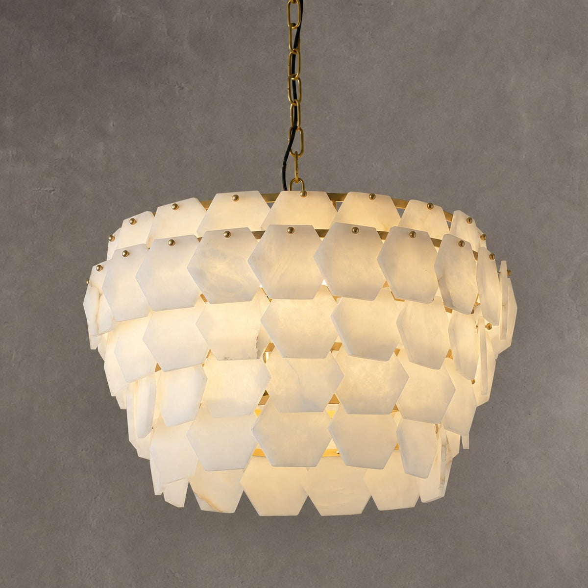 Hexa Cloud Gold & White Alabaster Pendant Light– 23.6" Diameter
