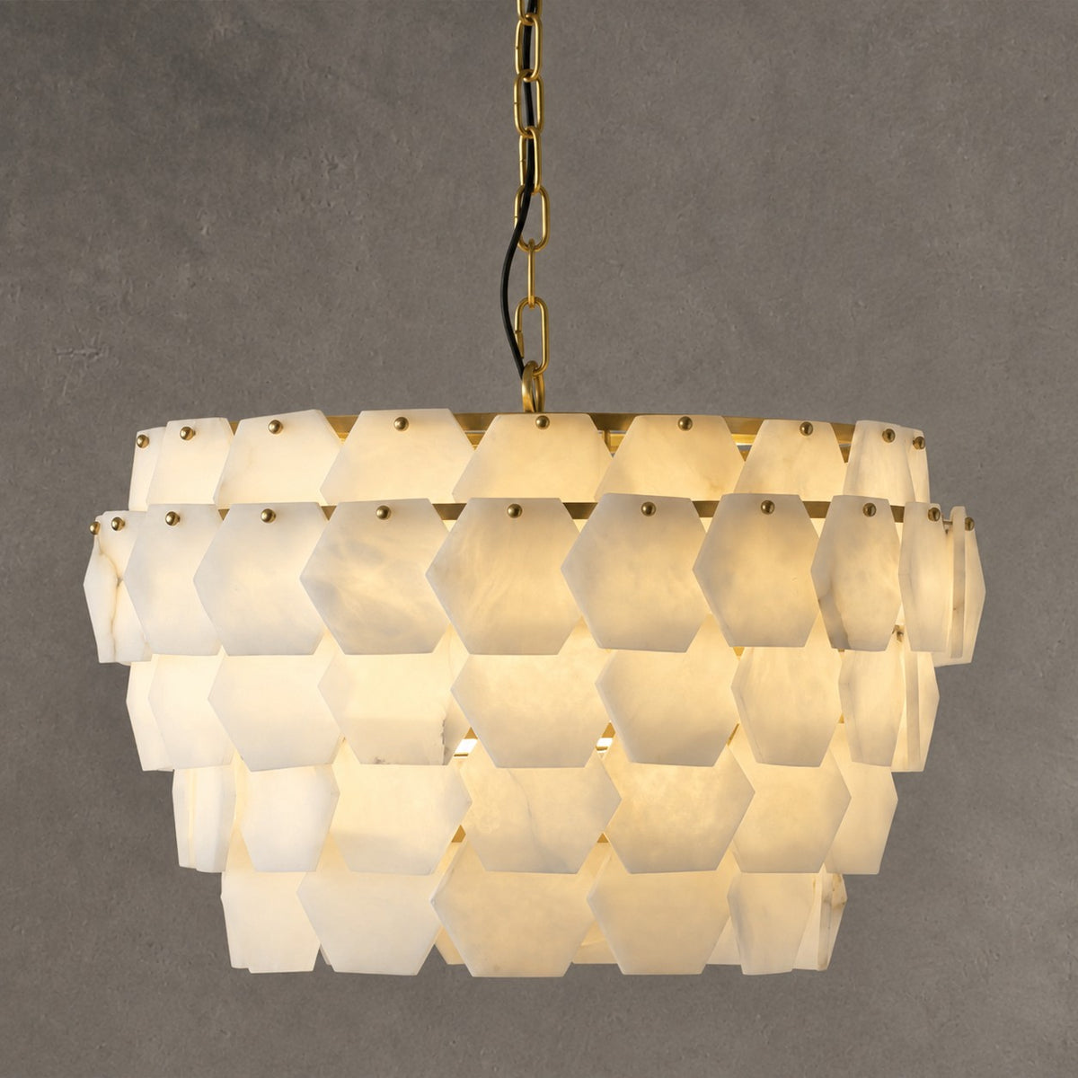 Hexa Cloud Gold & White Alabaster Pendant Light– 23.6" Diameter
