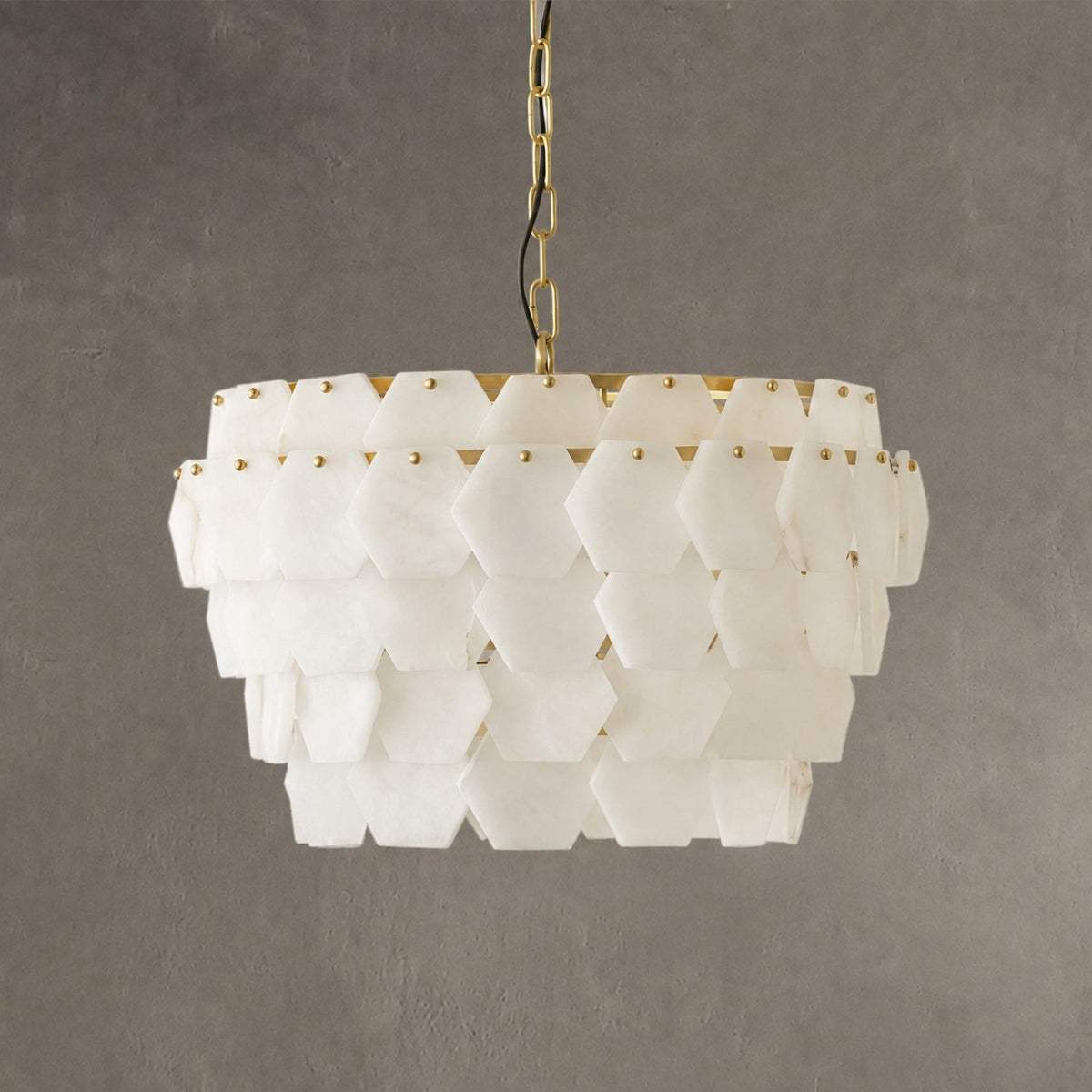 Hexa Cloud Gold & White Alabaster Pendant Light– 23.6" Diameter