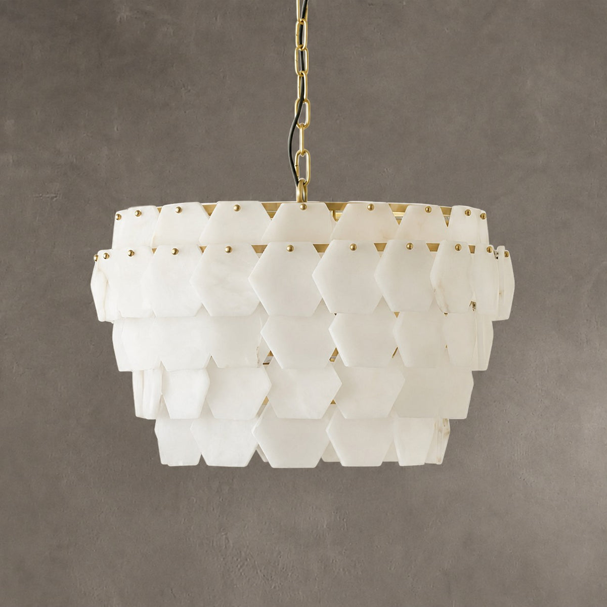 Hexa Cloud Gold & White Alabaster Pendant Light– 23.6" Diameter