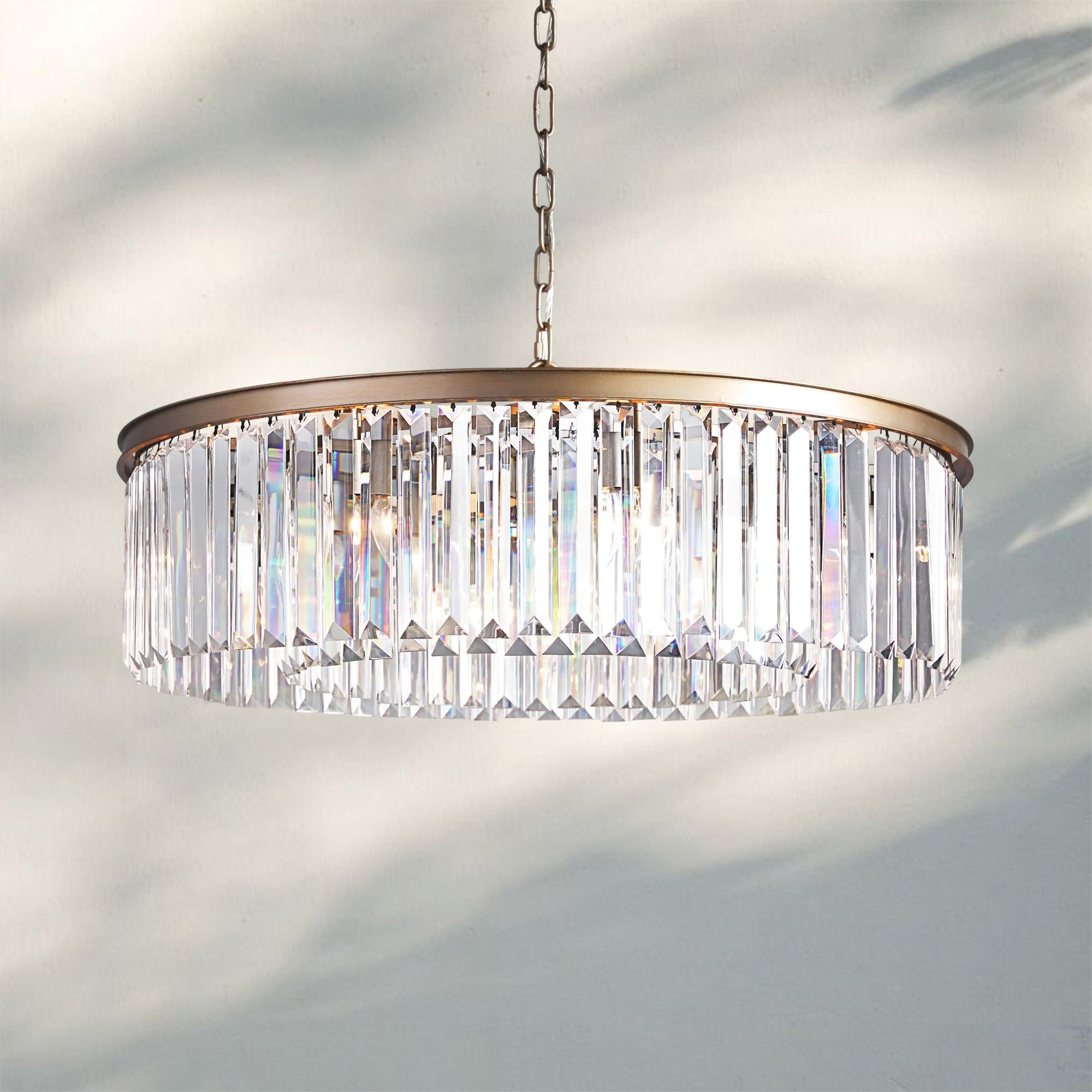 Leyland Crystal Round Chandelier – Brass or Bronze Finish, 33" Diameter