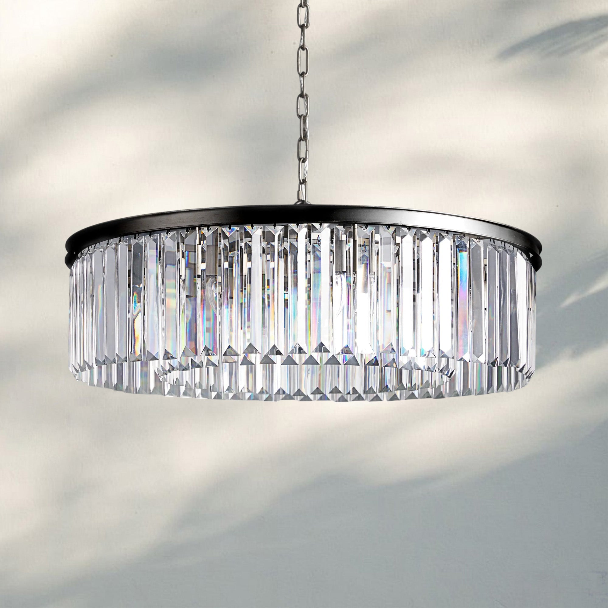 Leyland Crystal Round Chandelier – Brass or Bronze Finish, 33" Diameter