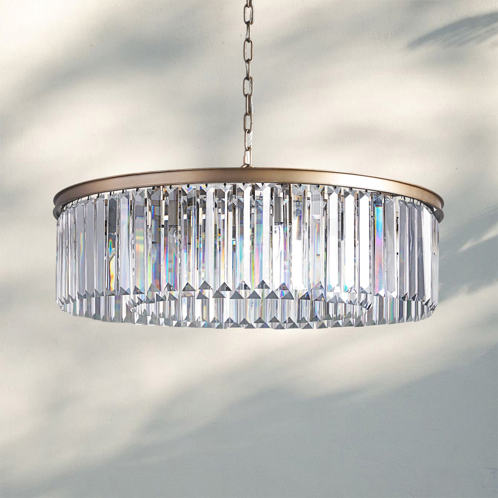 Leyland Crystal Round Chandelier – Brass or Bronze Finish, 33" Diameter