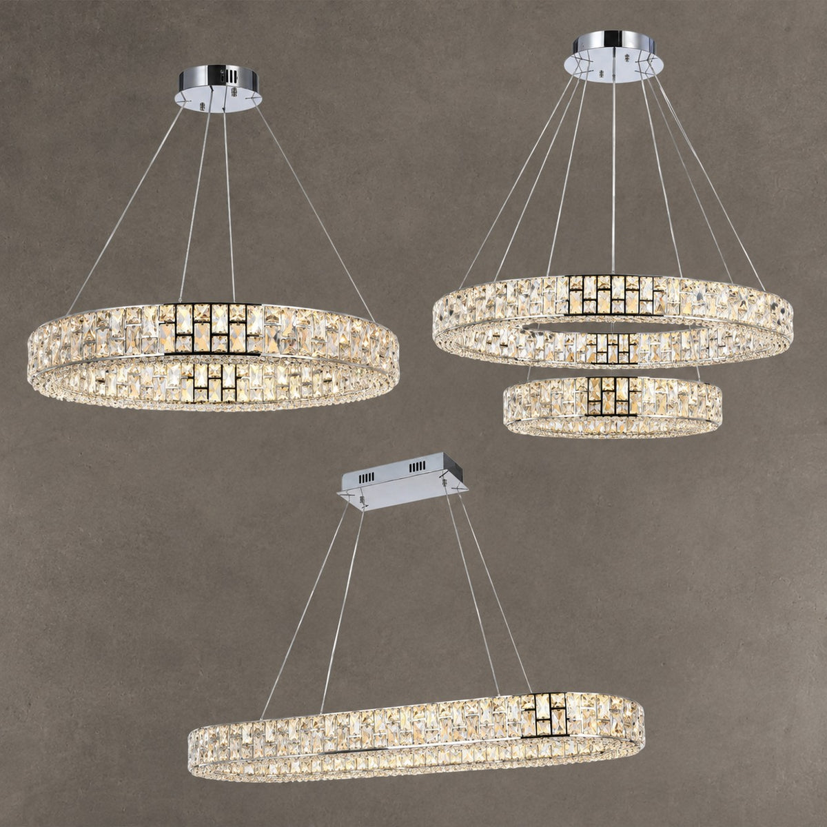 Light Luxury Round/Oval Spliced Crystal Chandelier for Living/Dining Room/Kitchen Island