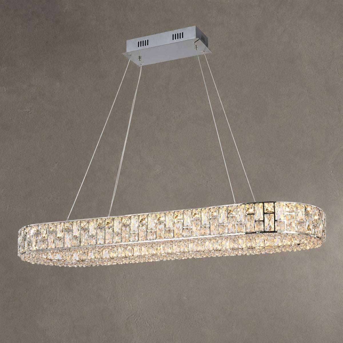 Light Luxury Round/Oval Spliced Crystal Chandelier for Living/Dining Room/Kitchen Island